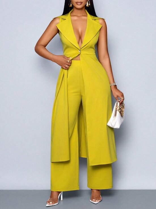 MODA ME COUTURE Pants - Elegant Women's Sleeveless Long Blouse with Wide Leg Pants Two-Piece Set